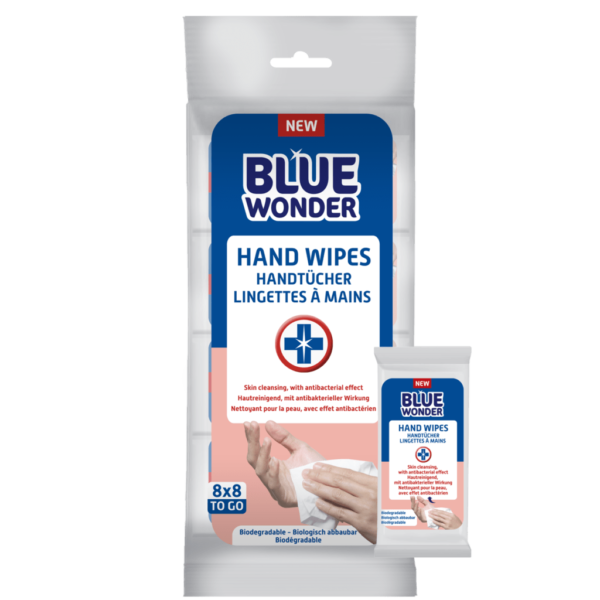 8712038002346 Blue Wonder Hand Wipes Multipack 8x8 front