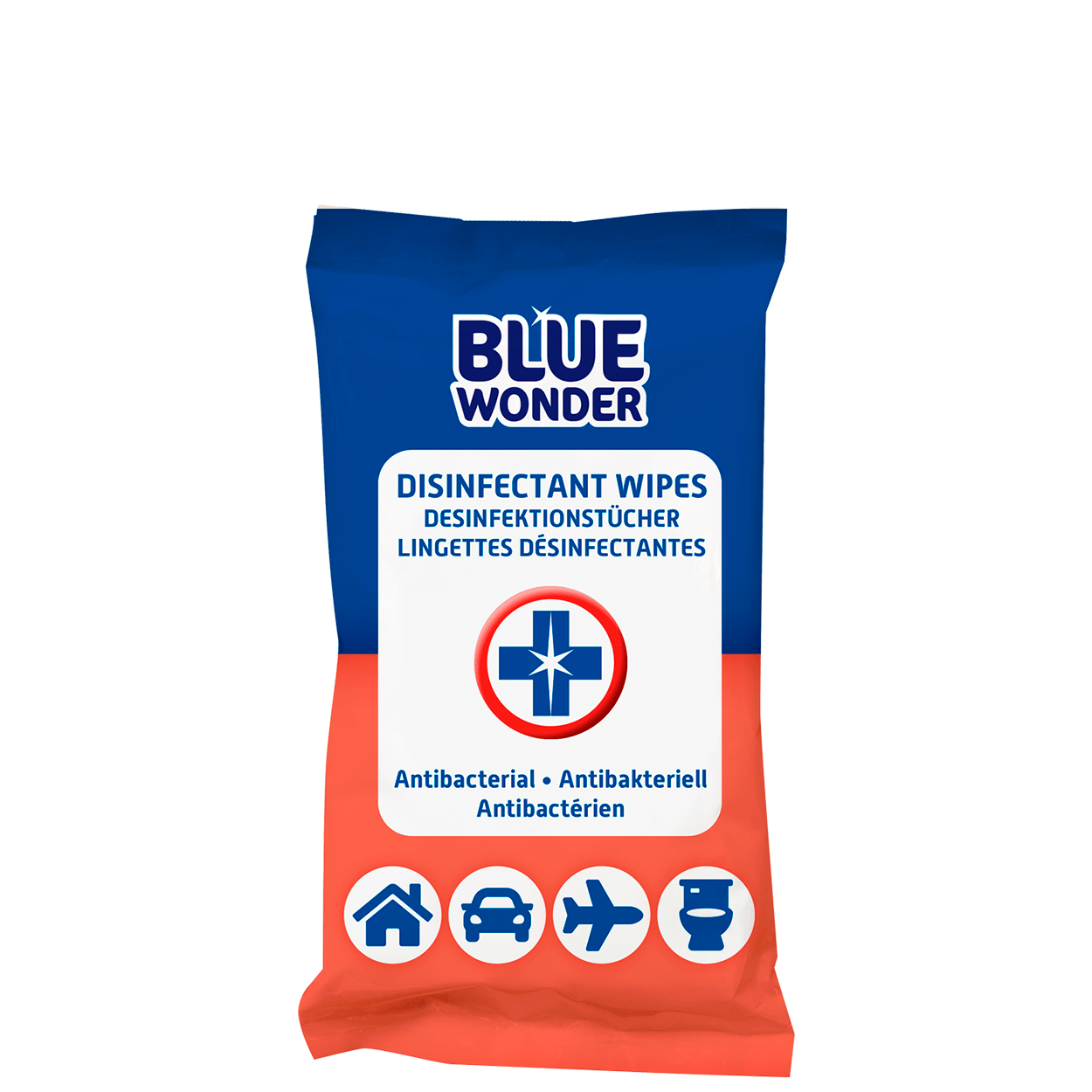 Blue Wonder Disinfectant Wipes, ideal for quick daily cleans and unique because they clean and disinfect at the same time. Blue Wonder Disinfectant Wipes are suitable for daily cleaning of counter tops, the toilet, the bathroom, door handles, tables, worktops, the fridge, toys and much more. Chlorine-free. Ready to use. Please note: test the wipes on an inconspicuous area before use. Reseal the pack carefully after use. The wipes can be thrown away with your household waste.
