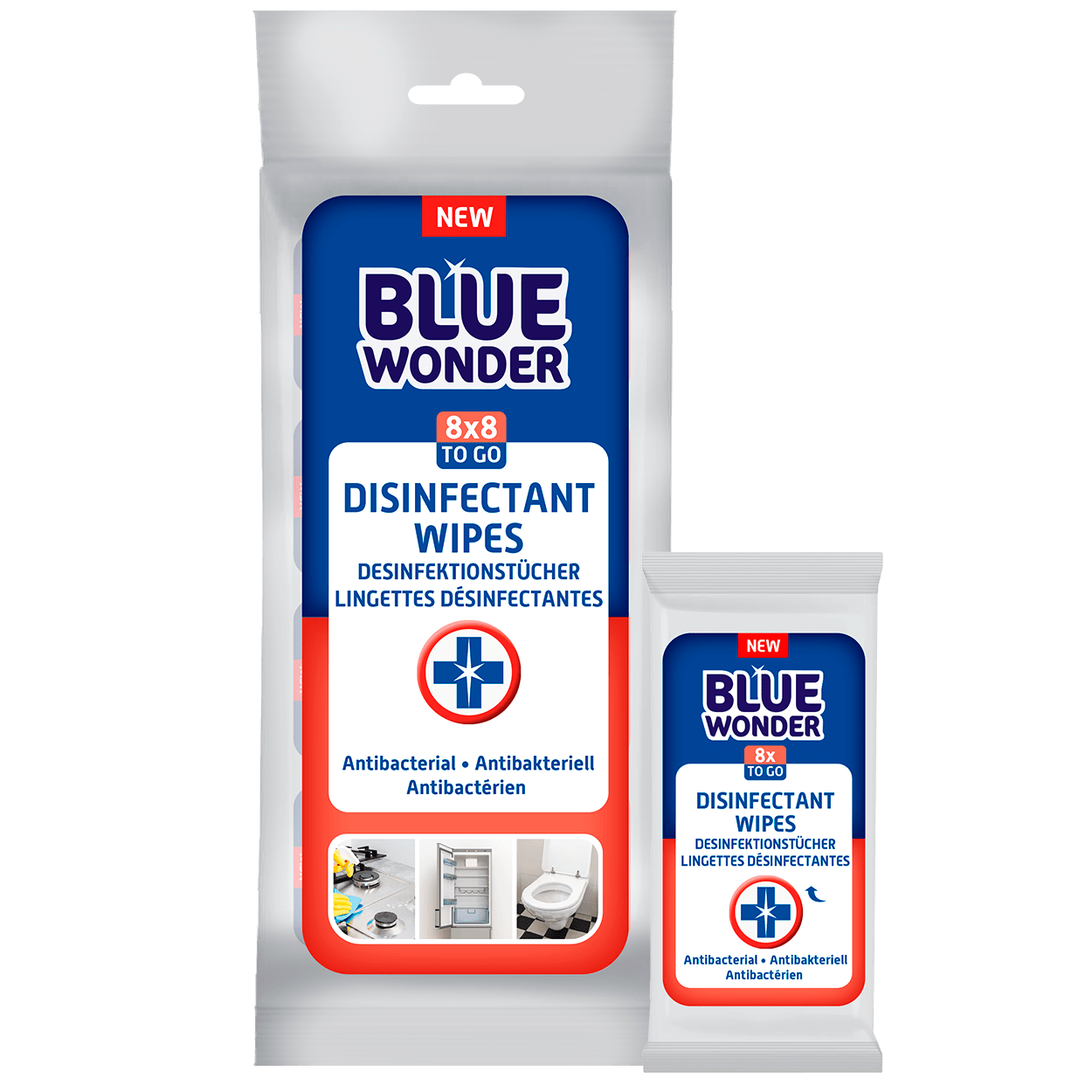 Blue Wonder Disinfectant Wipes, ideal for quick daily cleans and unique because they clean and disinfect at the same time. Blue Wonder Disinfectant Wipes are suitable for daily cleaning of counter tops, the toilet, the bathroom, door handles, tables, worktops, the fridge, toys and much more. Chlorine-free. Ready to use. Please note: test the wipes on an inconspicuous area before use. Reseal the pack carefully after use. The wipes can be thrown away with your household waste.
