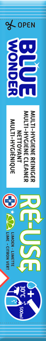 APPLICATION: Cleans windows without streaks & removes grease, dirt and all kinds of stains. Can be used to clean amongst others doors, kitchens, bathrooms, work surfaced, extractor hoods, cabinets, windows, mirrors, car rims, wood and garden furniture. Ideal for quick, daily cleaning jobs. 

DIRECTIONS FOR USE: Spray Blue Wonder onto a clean cloth. Remove the contamination. Job done! Applicable to all water resistant surfaces. Always test for durability first on a small and unobtrusive spot. 

Art. no.: 0564
EAN: 8712038000564
Contents: 2 sticks